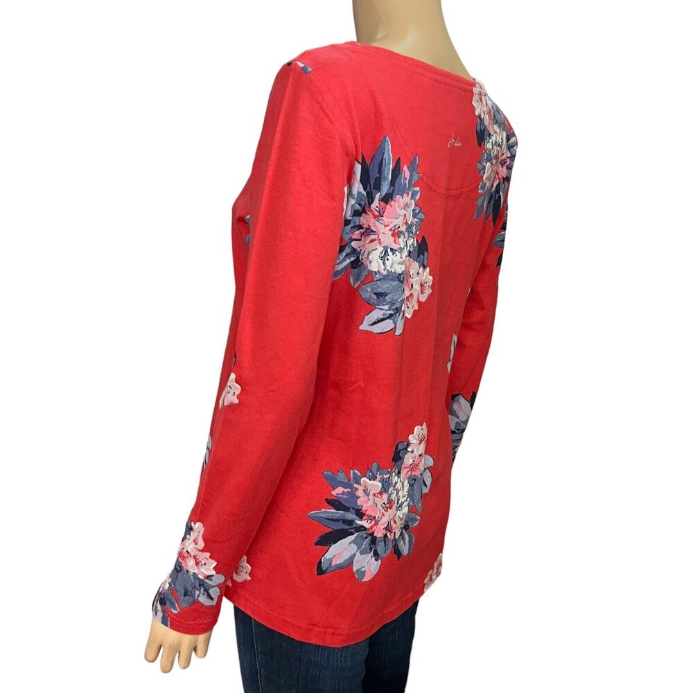 NEW Joules Harbour Print Top Boat Neck Floral Long Sleeve Red Cotton Tee - Picture 2 of 8